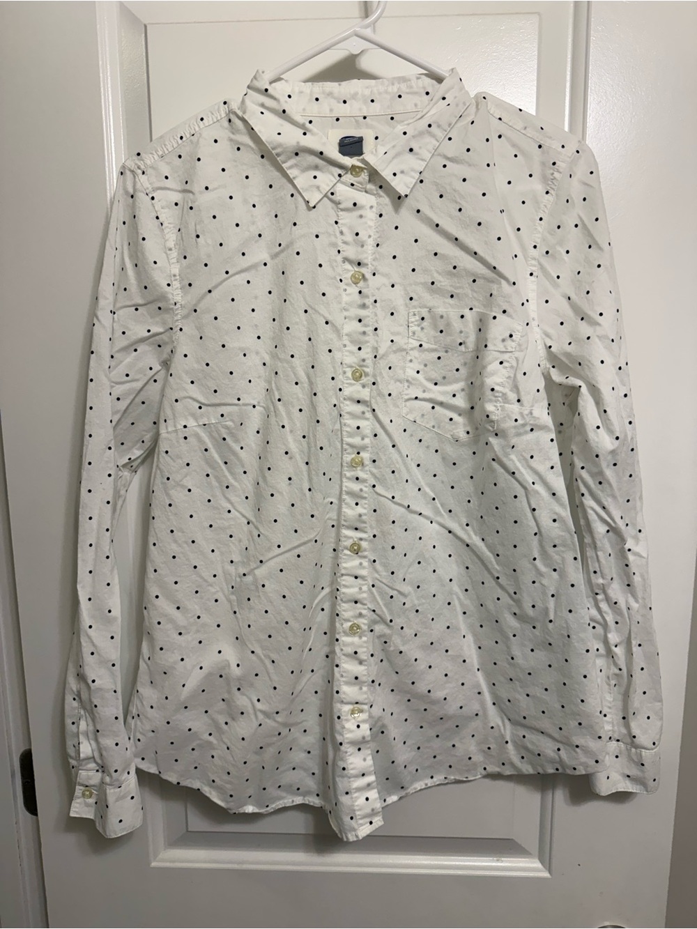 Old Navy White Button-Down Shirt with Black Dot Print